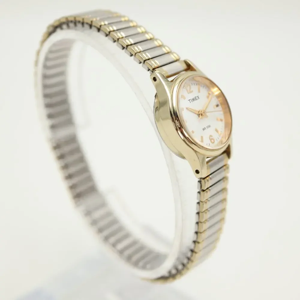Timex Two Tone Petite 19mm Womens Watch Metal Stretch Band w New Battery